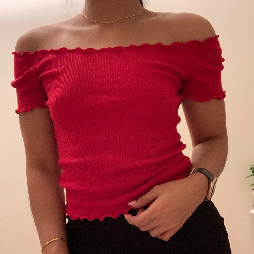 Red Over the Shoulder Top